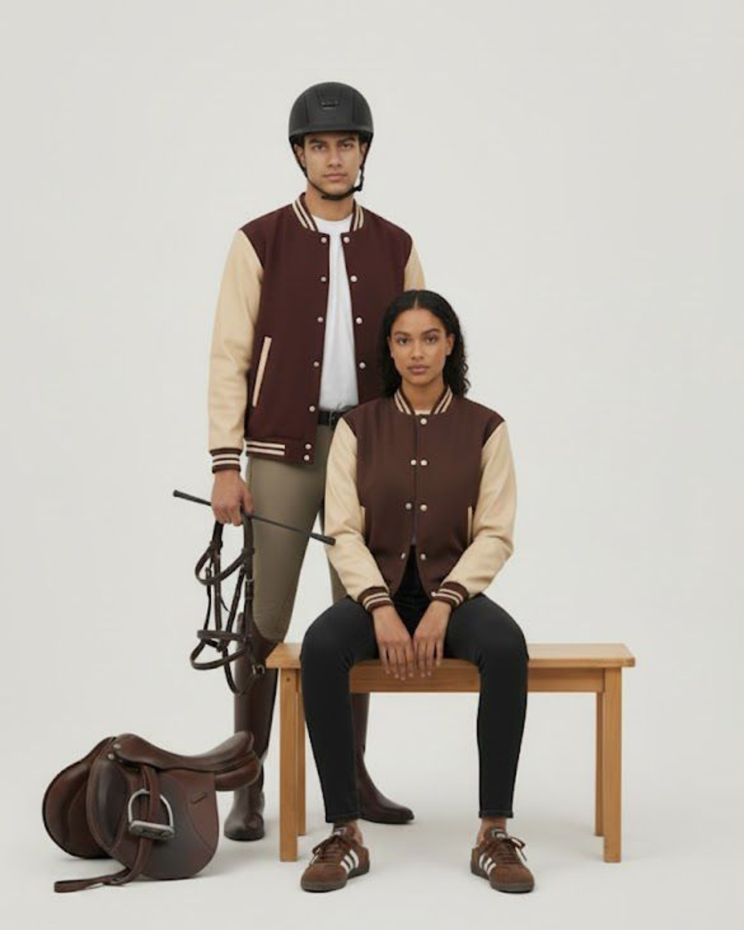 Lite Brown (Beige) Color Sleeves Varsity Jackets For Winter - Crazova Official