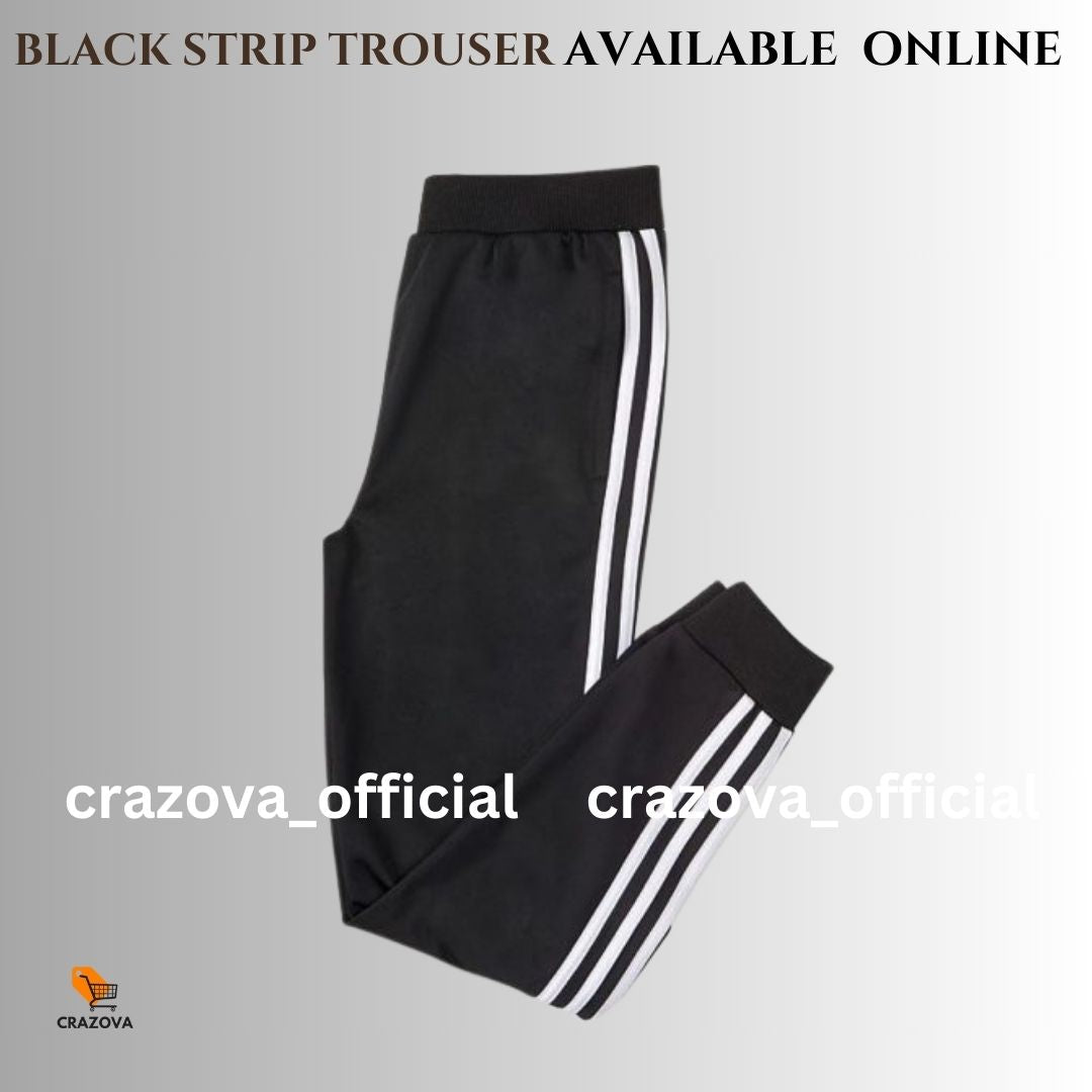 Unisex Black 3 Strip Trouser