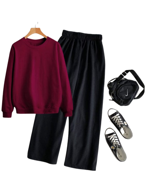 Maroon Plain Sweatshirt And Flapper - Crazova Official