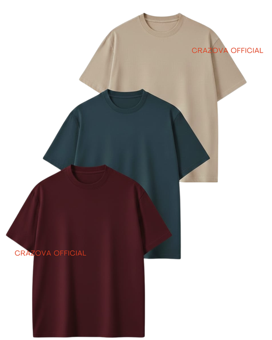 Pack of 3 Plain Drop Shoulder T-Shirts