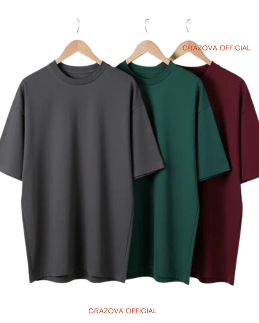 Pack of 3 Plain Drop Shoulder T-Shirts