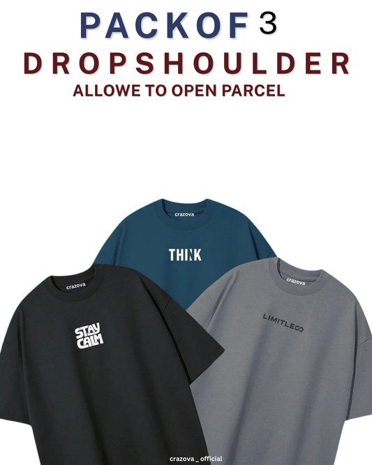 Unisex Pack of 3 Printed Drop Shoulder T-Shirts
