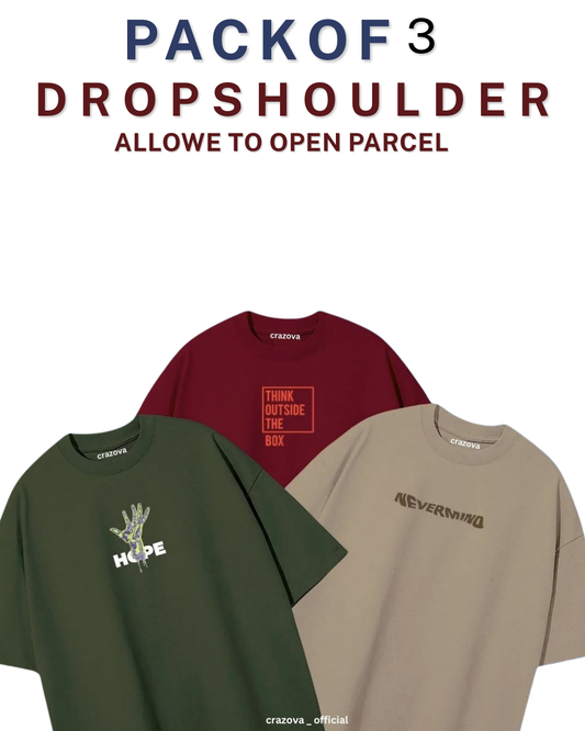 Unisex Pack of 3 Printed Drop Shoulder T-Shirts