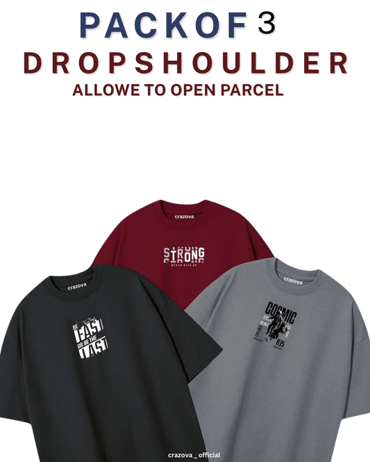 Unisex Pack of 3 Printed Drop Shoulder T-Shirts