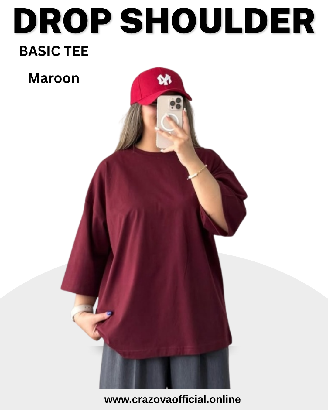 Maroon Unisex Plain Drop Shoulder T-Shirts