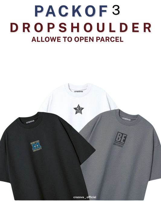 Unisex Unisex Pack of 3 Printed Drop Shoulder T-Shirts