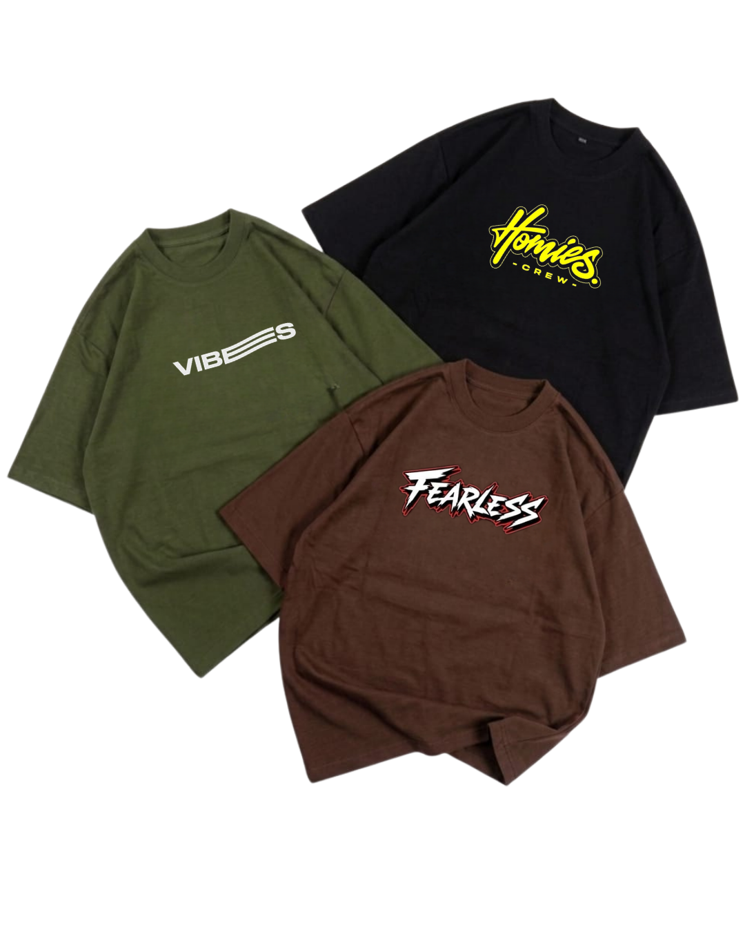 Unisex Pack of 3 Printed Drop Shoulder T-Shirts