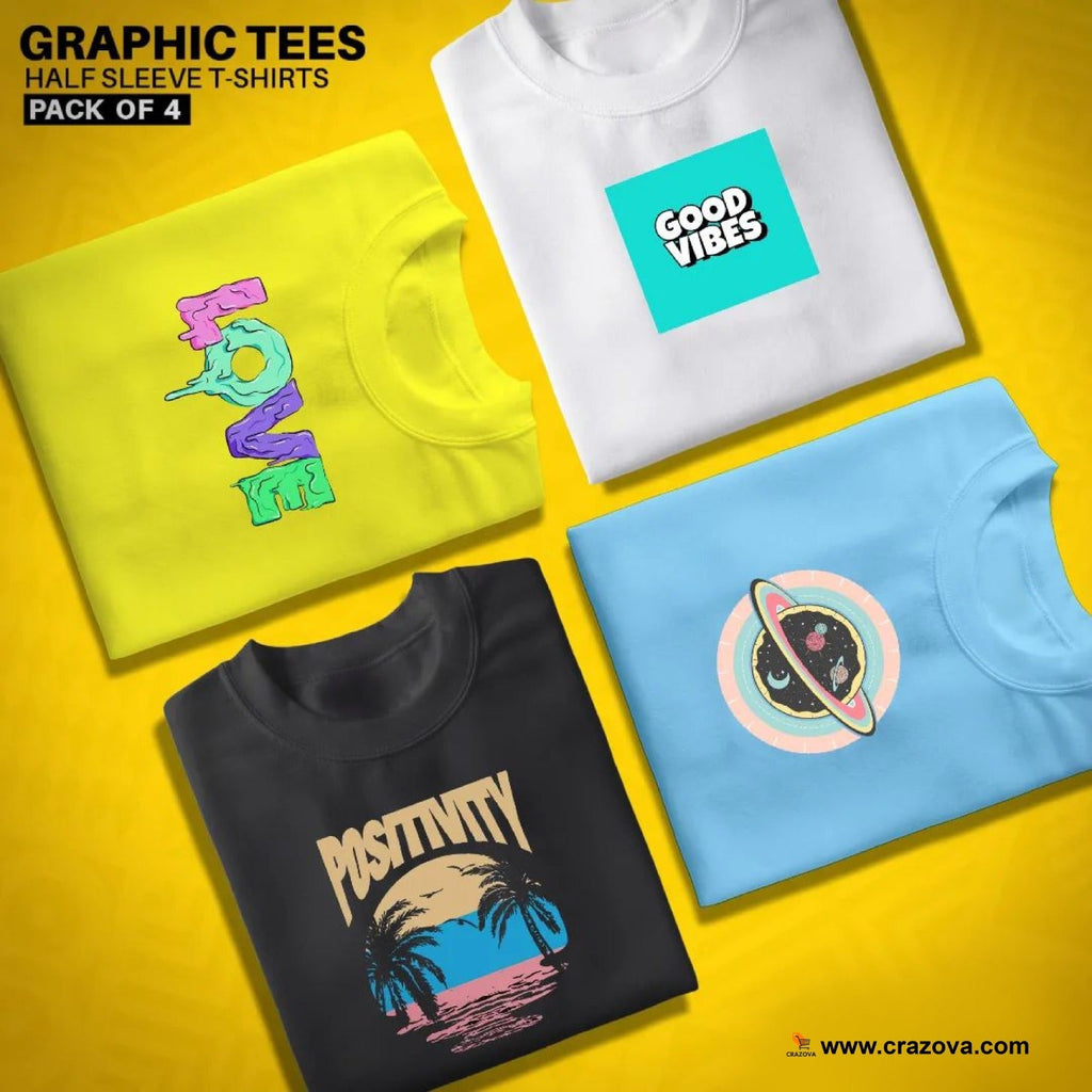 Pack of 4 Printed Tees - Crazova Official