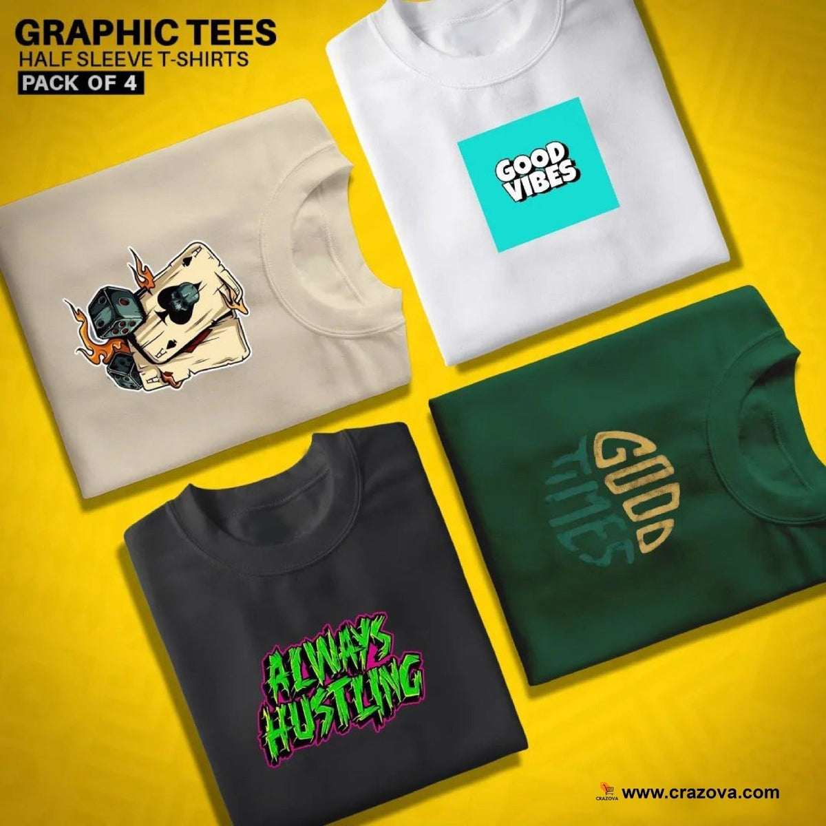 Pack of 4 Printed Tees - Crazova Official