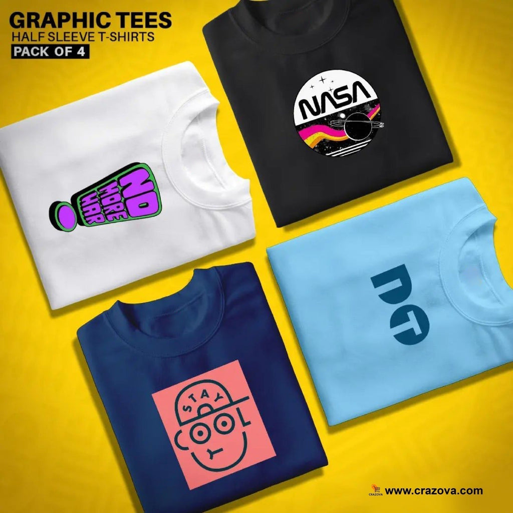 Pack of 4 Printed Tees - Crazova Official