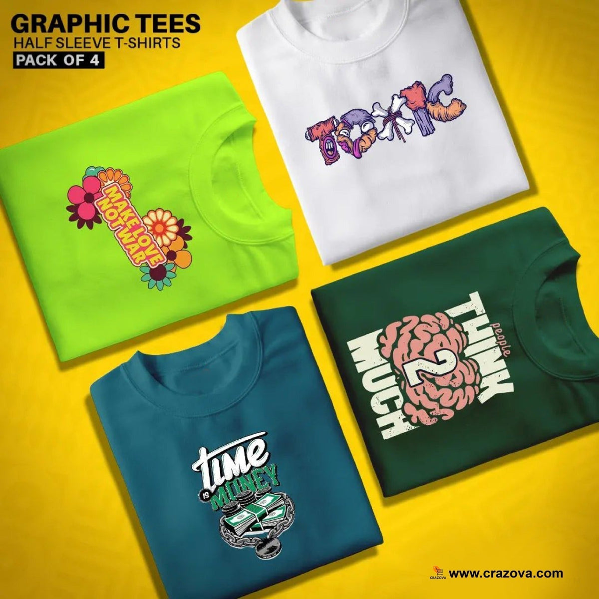Pack of 4 Printed Tees - Crazova Official