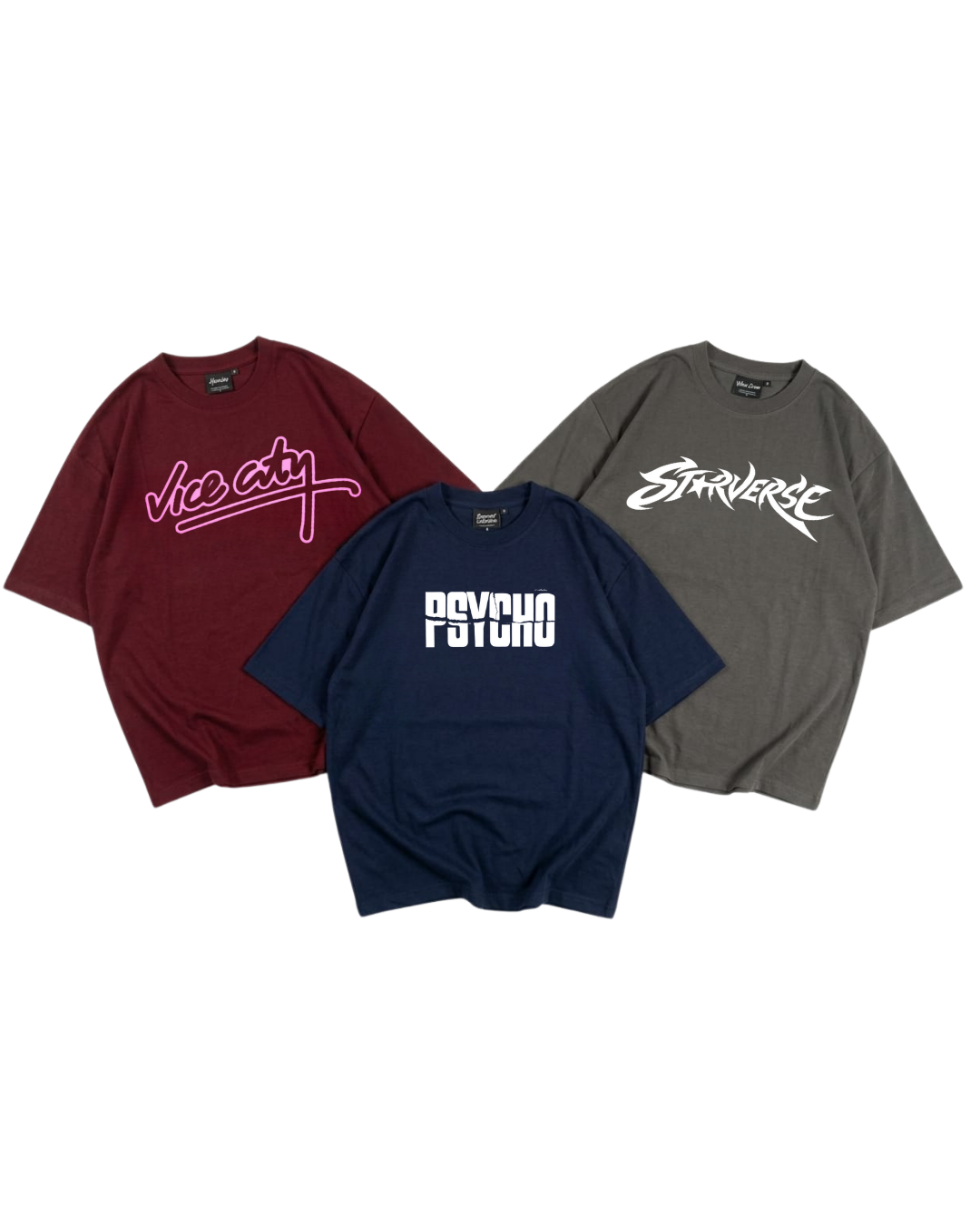 Unisex Pack of 3 Printed Drop Shoulder T-Shirts