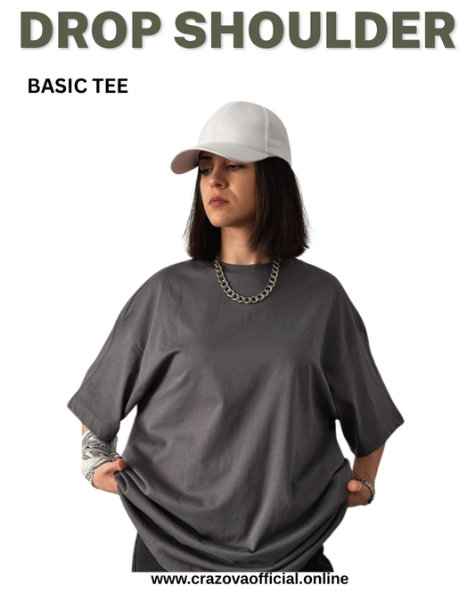 Steel Grey Unisex Plain Drop Shoulder T-Shirts