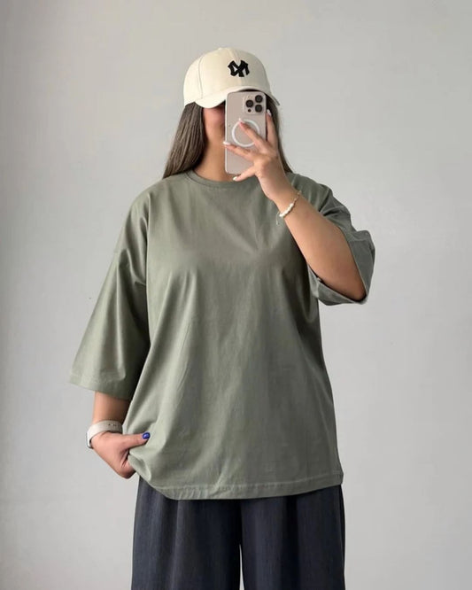 Olive Green Unisex Plain Drop Shoulder T-Shirts