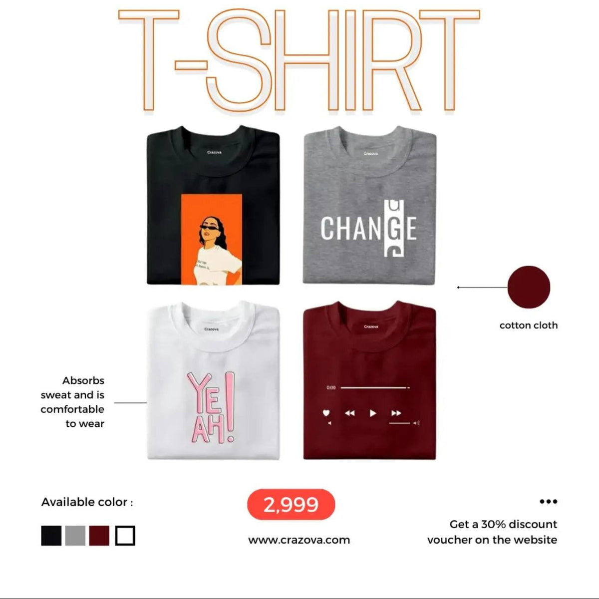 Pack of 4 Printed Tees - Crazova Official