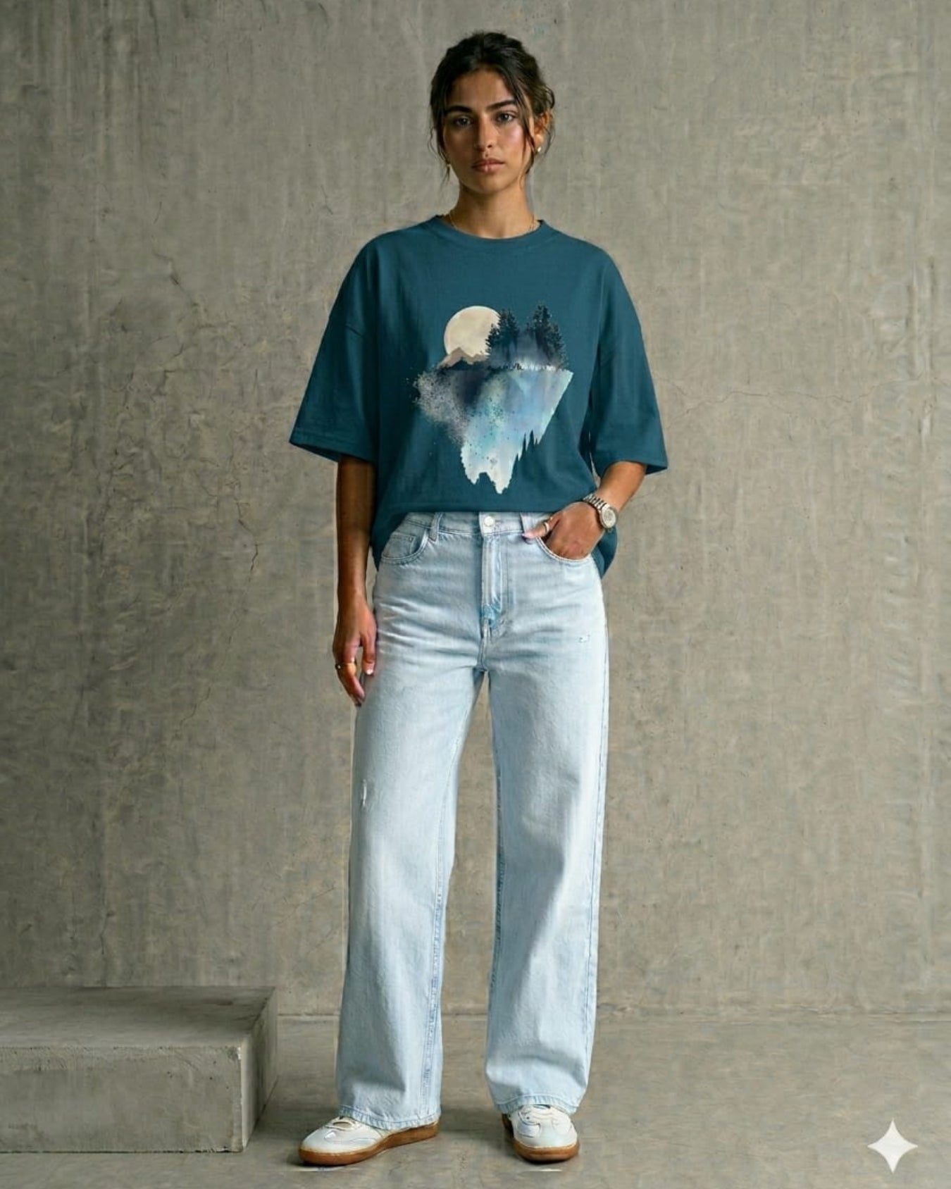 Lunar Graphic Set Drop Shoulder & with Wide Leg Jeans