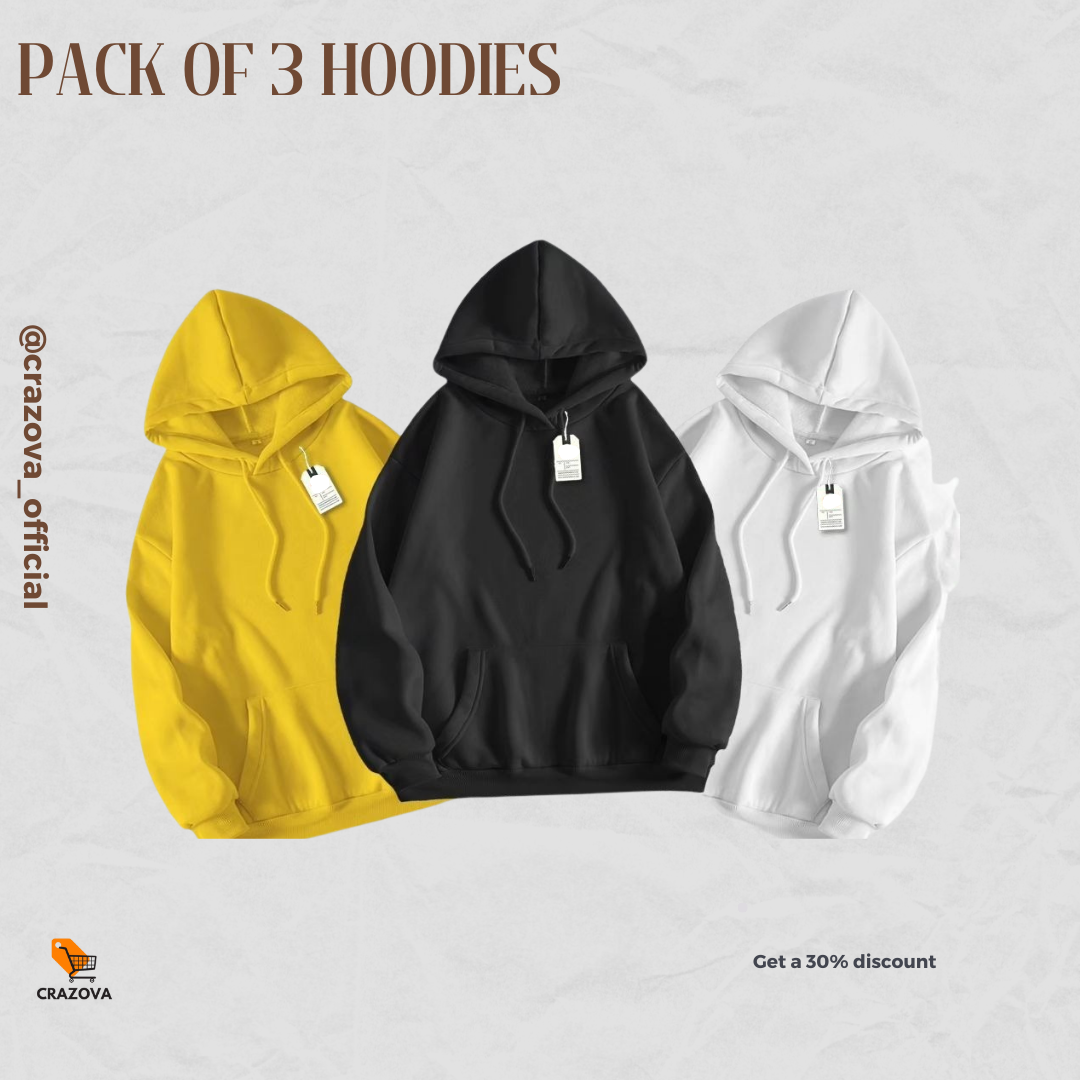 Unisex Pack of 3 Hoodies