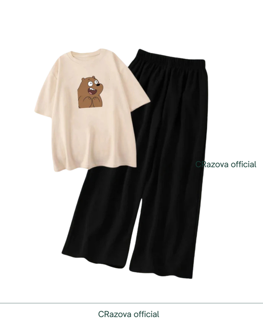 Bear Print Tee And Flapper - Crazova Official