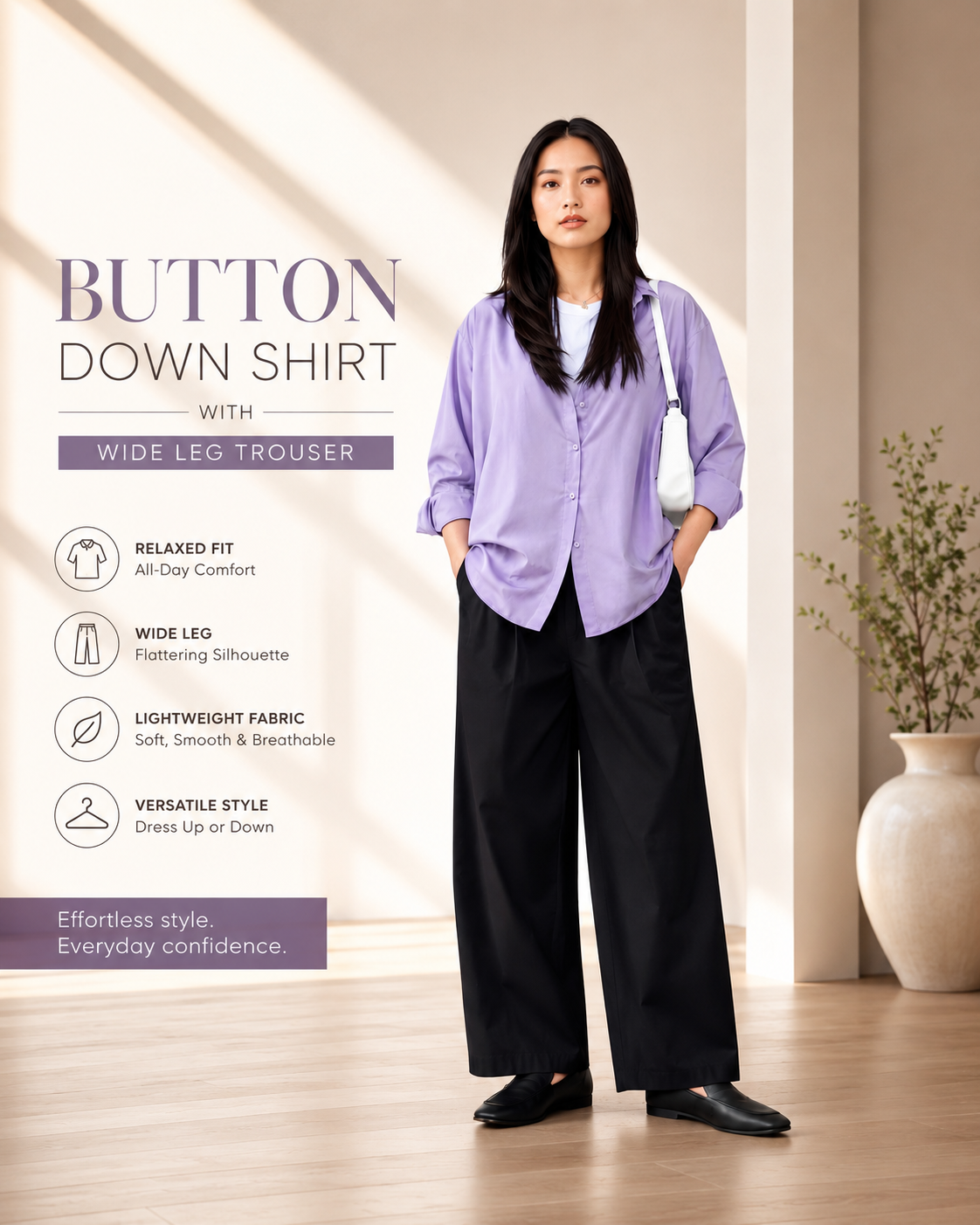 Lilac Button Down Shirt with Flared Trousers