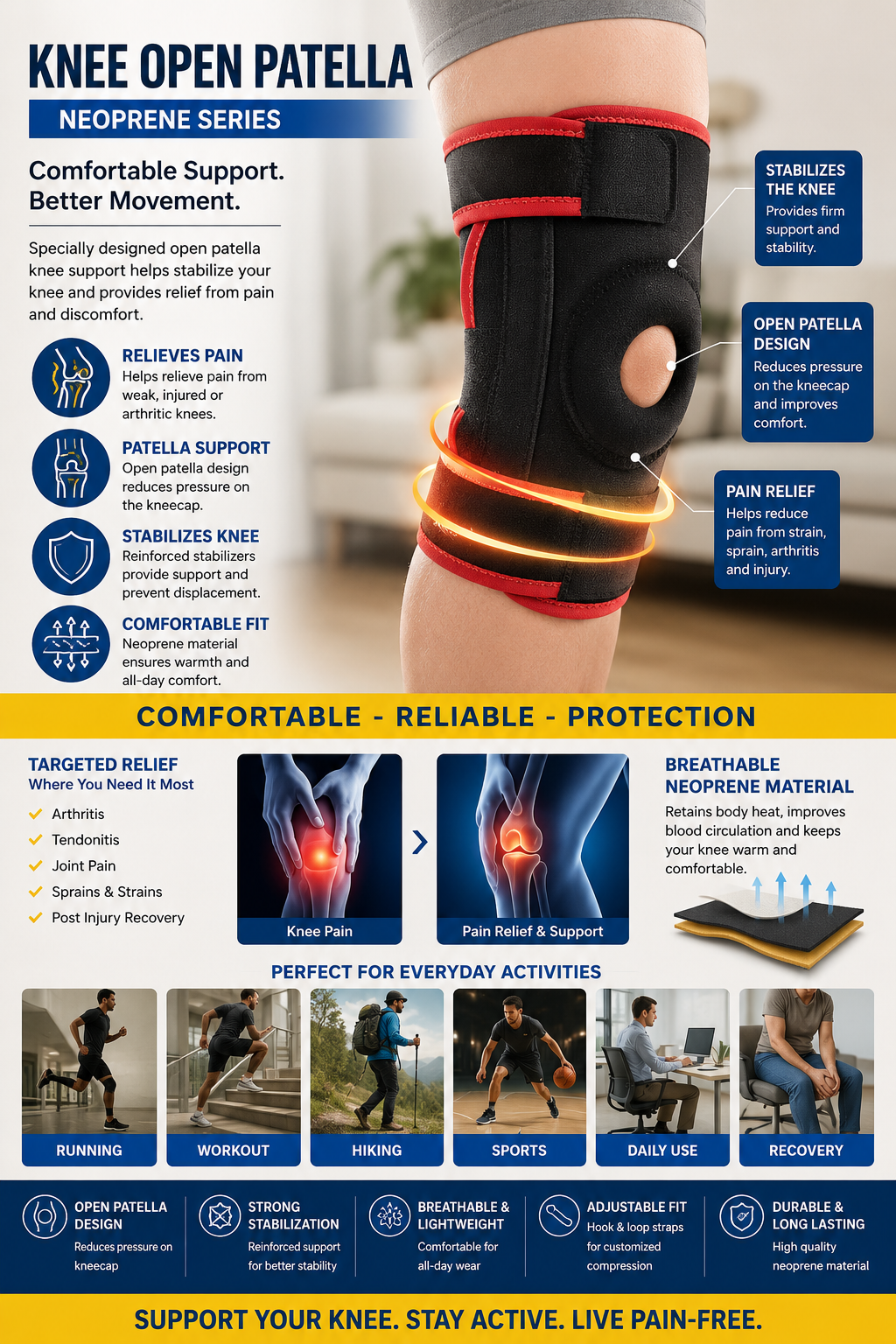 Open Patella Knee Support Brace