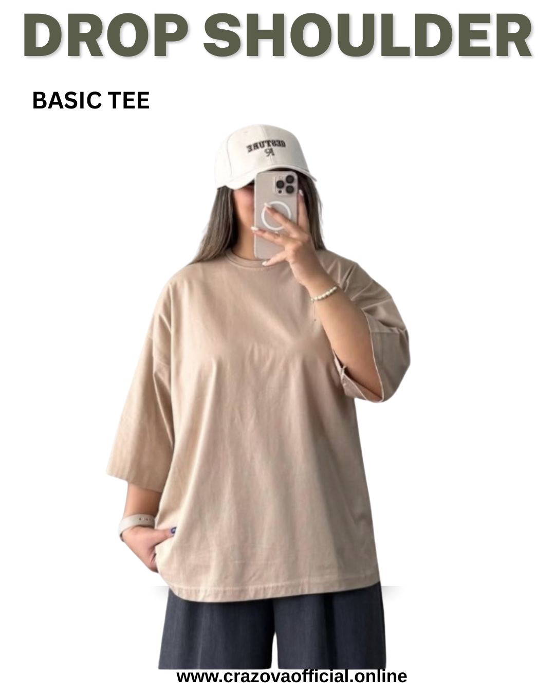 Beige Unisex Plain Drop Shoulder T-Shirts