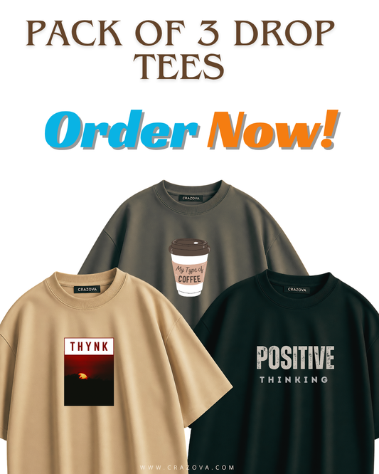 Unisex Pack of 3 Printed Drop Shoulder T-Shirts