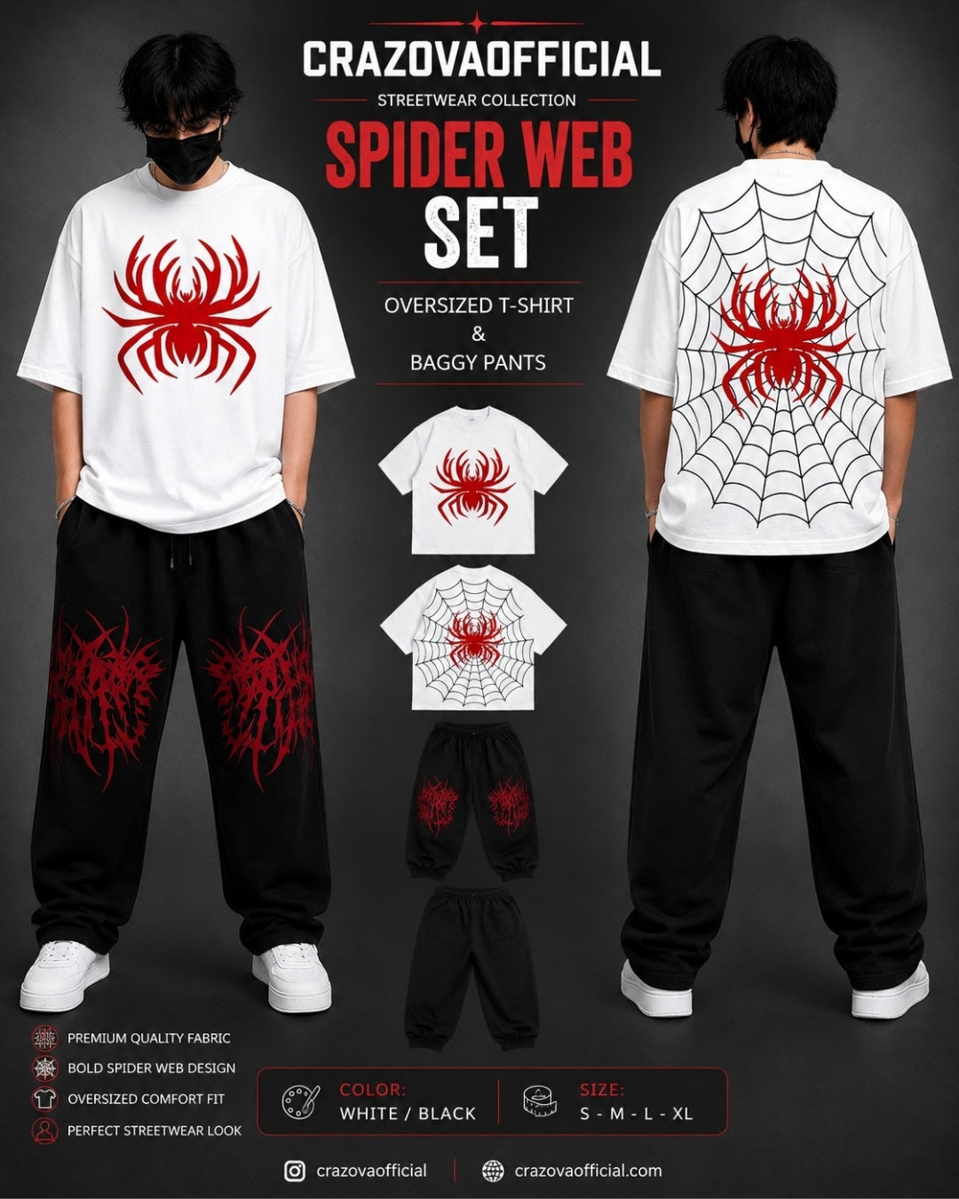 Spider Streetwear Set – Oversized T-Shirt & Baggy Jogger Pants