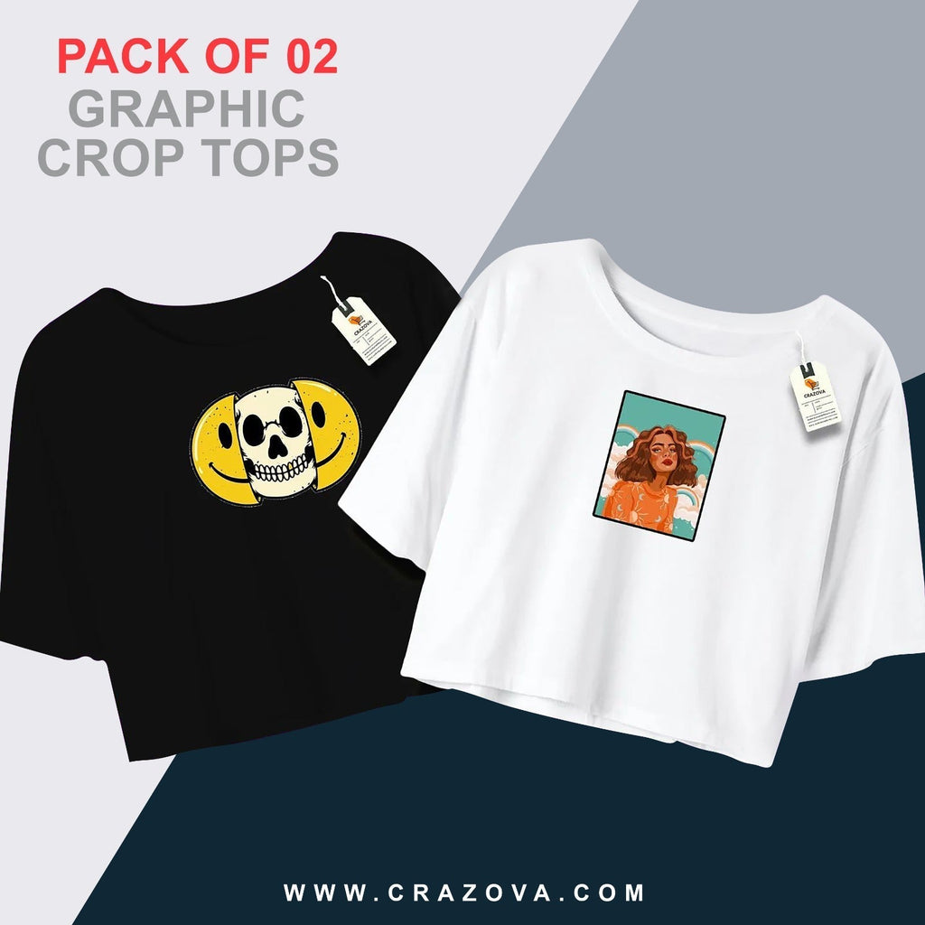 Girl Printed Pack Of 2 Crop Tees - Crazova Official