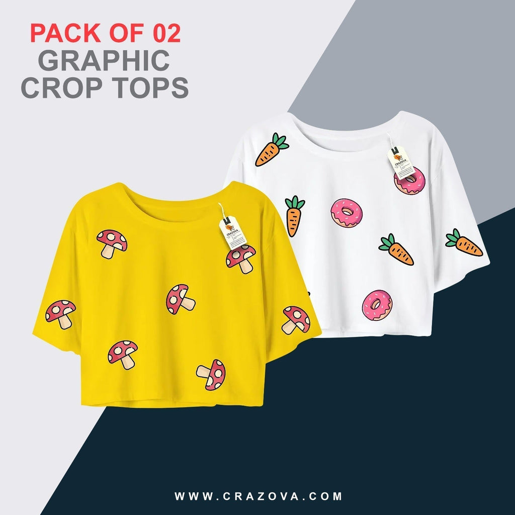 Mushroom Pack of 2 Crop Tees - Crazova Official
