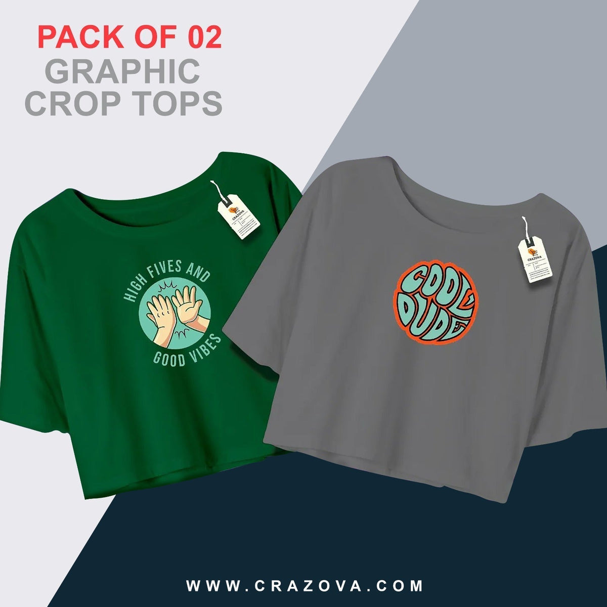 Pack of 2 Crop Tees - Crazova Official