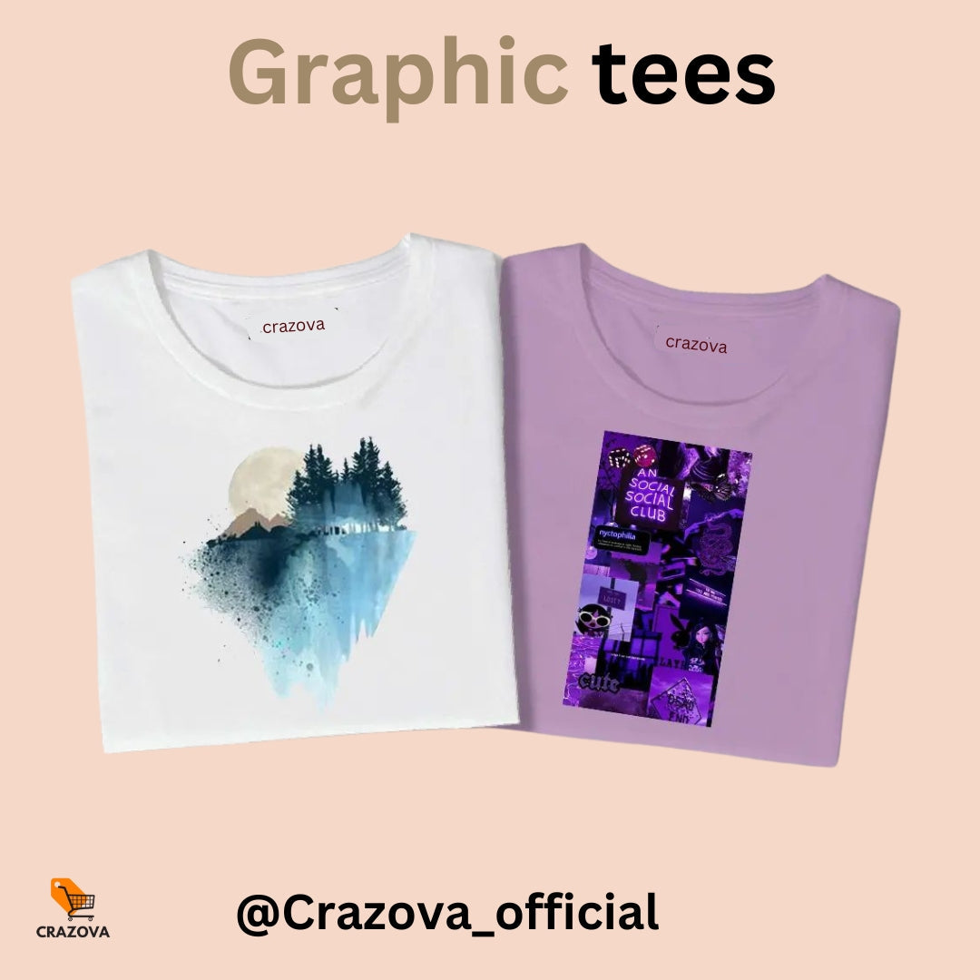 Pack of 2 Women Graphics Tees - Crazova Official