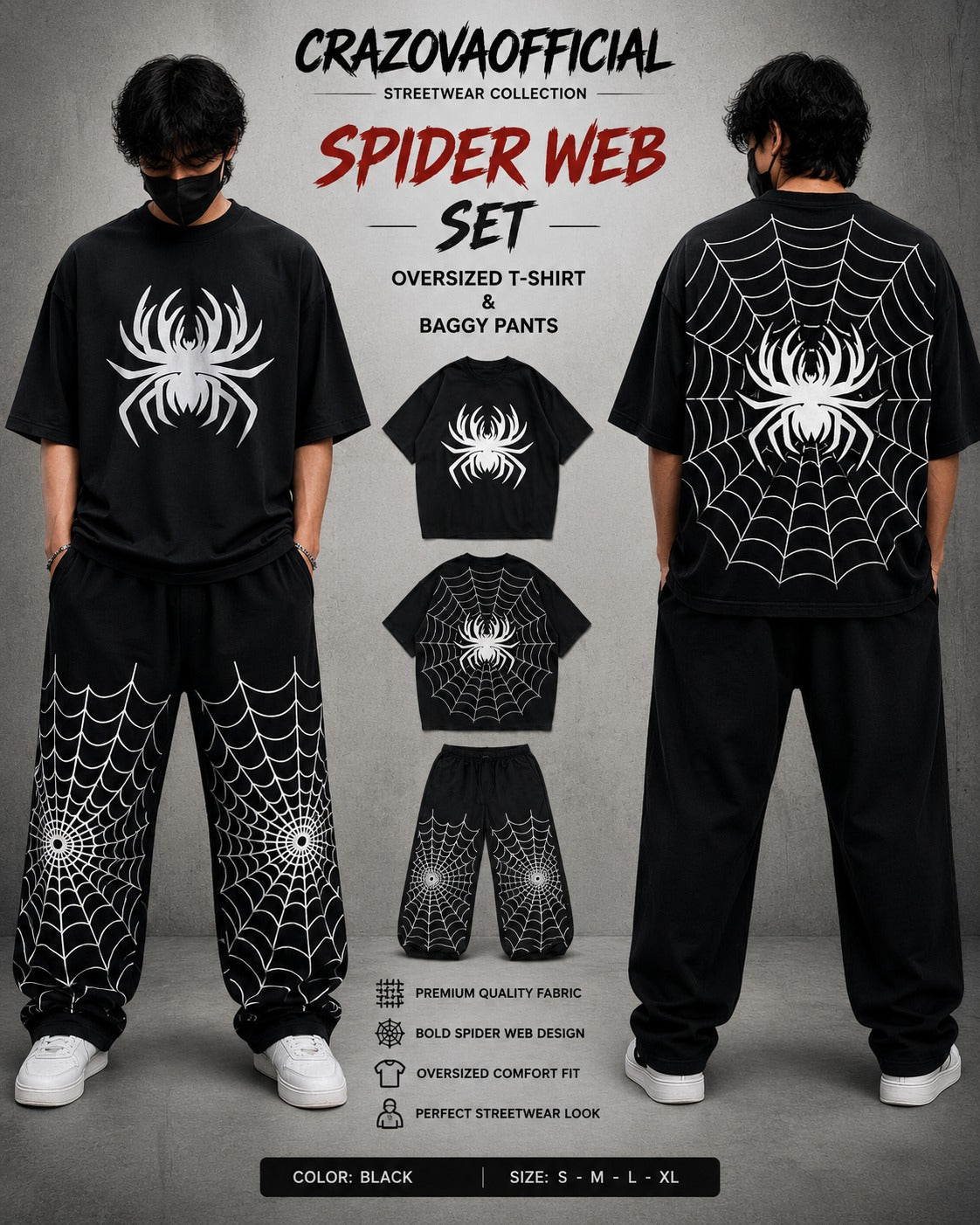 Spider Streetwear Set – Oversized T-Shirt & Baggy Jogger Pants