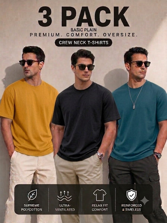 Unisex Pack of 3 Plain Drop Shoulder T-Shirts