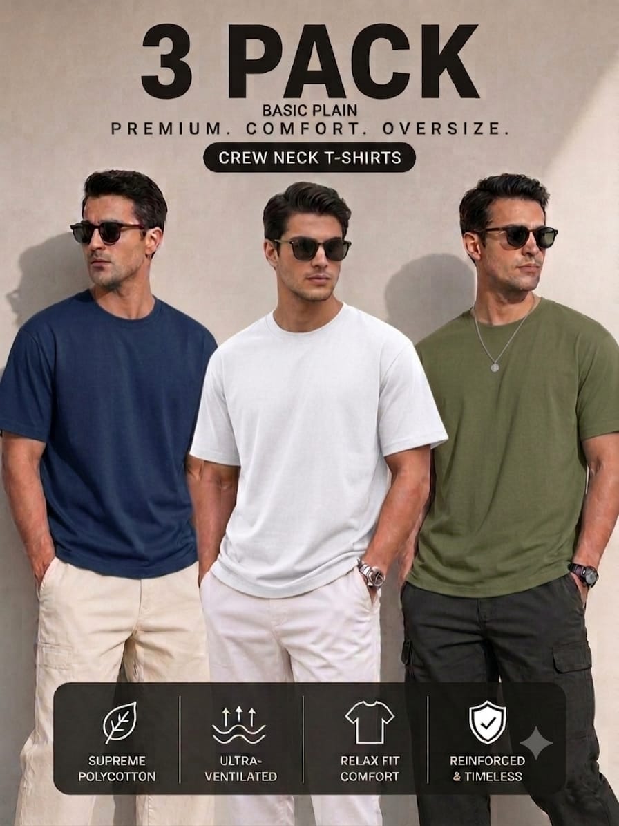 Unisex Pack of 3 Plain Drop Shoulder T-Shirts
