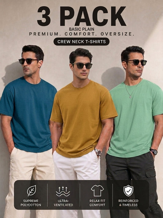 Pack of 3 Plain Drop Shoulder T-Shirts