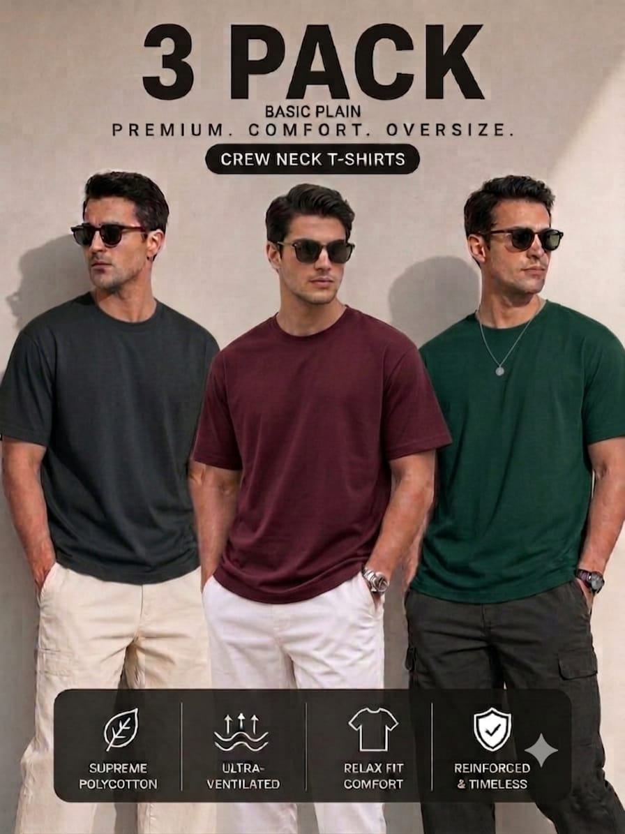 Pack of 3 Plain Drop Shoulder T-Shirts