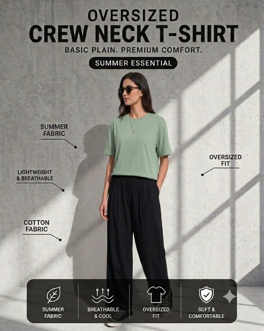Unisex Mid Green Plain Drop Shoulder Tee And Flapper