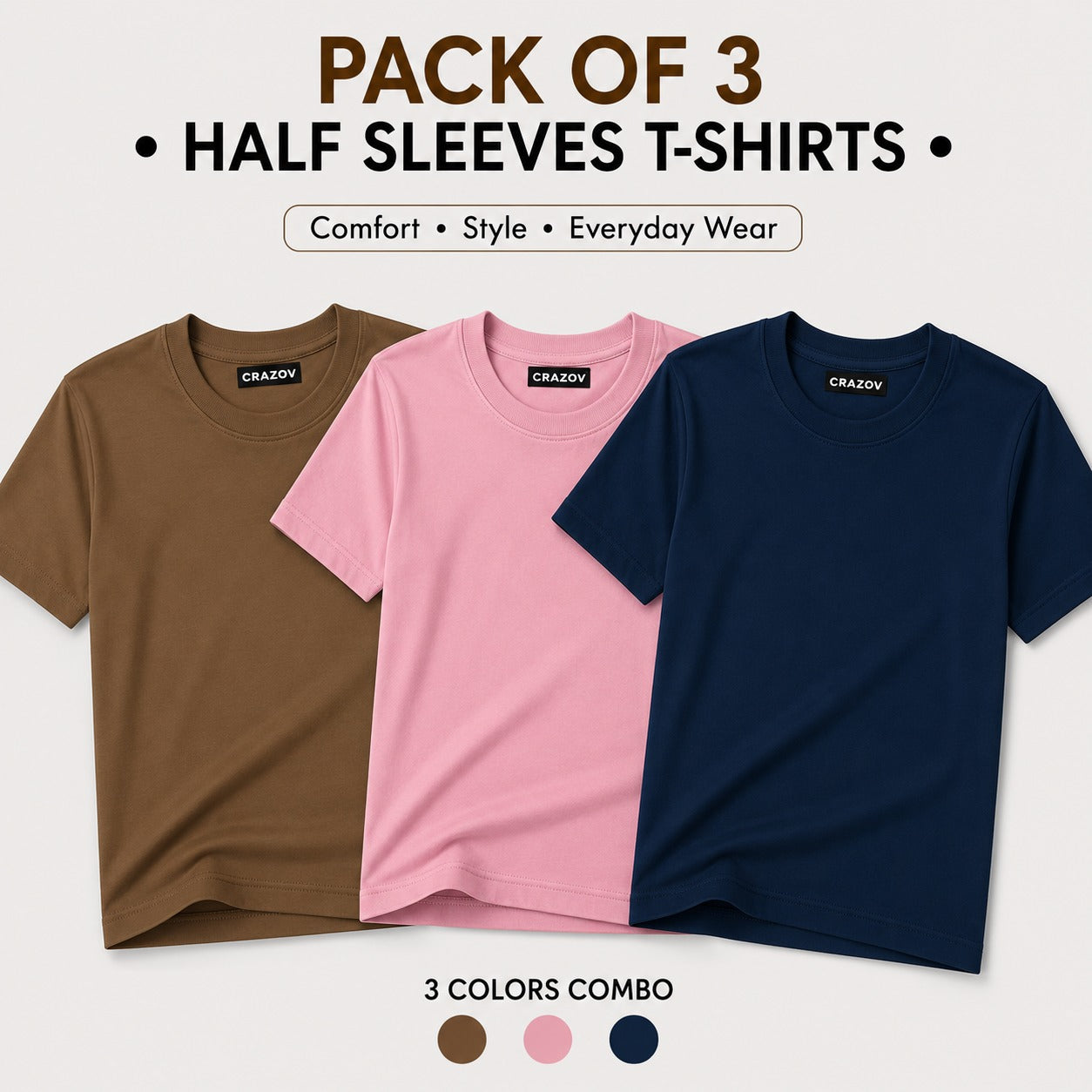 Pack of 3 Basic Plain T-Shirts