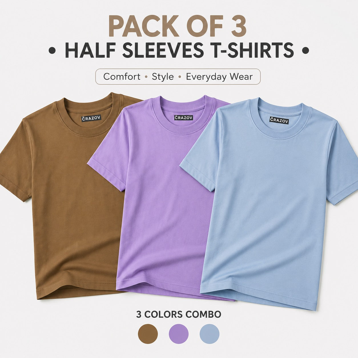 Pack of 3 Basic Plain T-Shirts